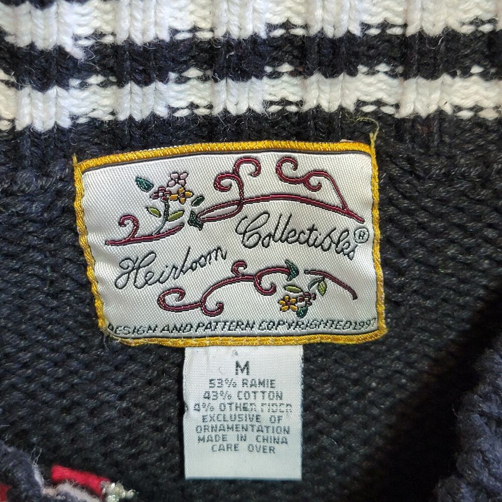 Heirloom Collectibles Vintage Fair Isle Nordic Crew Neck Sweater Black White M - Picture 11 of 13